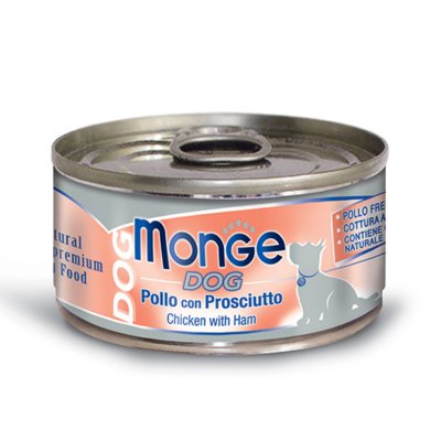MONGE NATURAL Krmivo pre psov, šunka 95g/24 bal - monge_cane_umido_natural_lattine_pollo_con_prosciutto.jpg