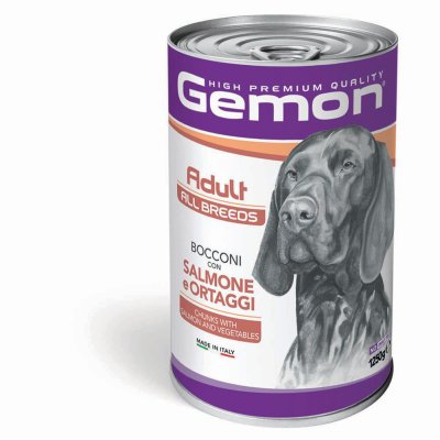 GEMON Dog Adult kousky s lososem a zeleninou 1250g/12bal