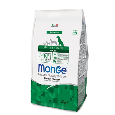 MONGE DOG Maxi Adult Kurča, ryža 15kg, 27/12,5 - chovateľské balenie - monge_new_cane_secco_maxi_adult 3kg.jpg