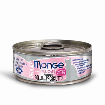 MONGE NATURAL  Cat kuracie mäso v konzerve, šunka 80g/24bal. - monge_gatto_umido_natural_delicate_pezzetti_di_pollo_con_prosciutto.jpg