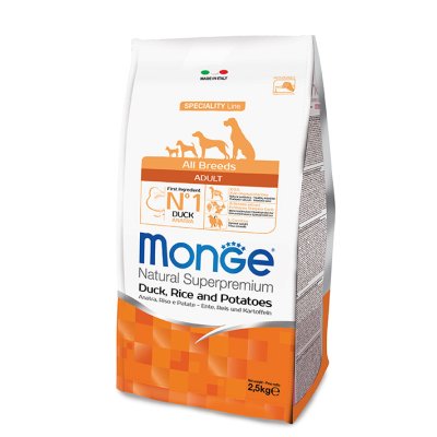 MONGE DOG Kačica, ryža, zemiaky 2,5kg 26/16