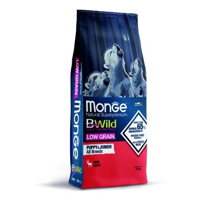 MONGE BWILD Dog Puppy & junior - Low Grain - Srnčie 15kg 31/18 chovateľské balenie