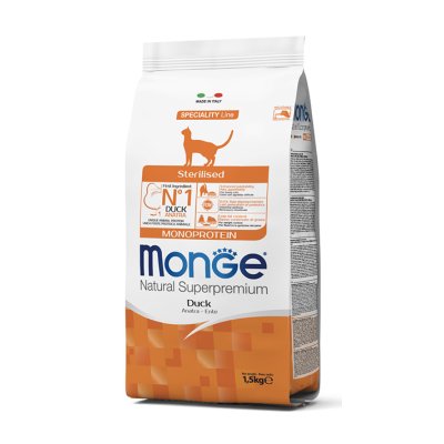 MONGE Cat Monoproteín Sterilised kačica 35/12 1,5kg