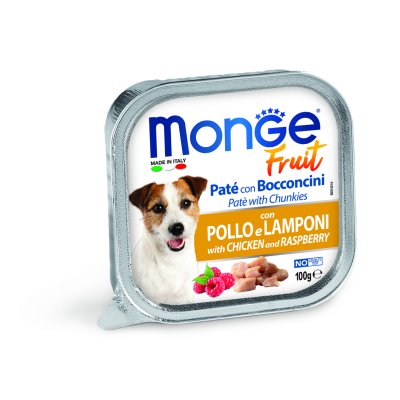 MONGE FRUIT Dog Kurča s malinou 100g/32ks