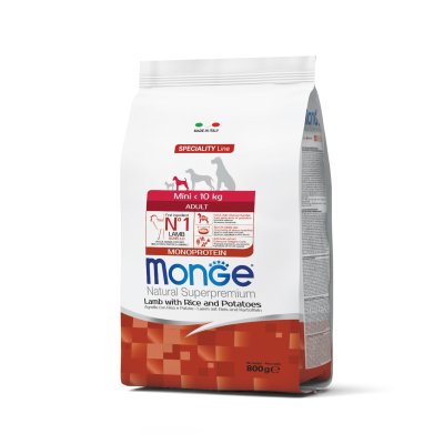 MONGE DOG Mini Adult Jahňa, ryža, zemiaky 800g, 25/16