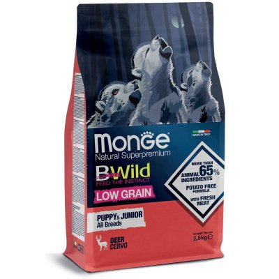 MONGE BWILD Dog Puppy & junior - Low Grain - Srnčie  2,5kg 31/18
