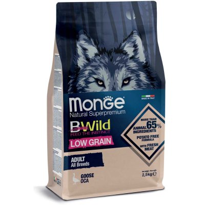 MONGE BWILD Dog - Low Grain - Husa Adult, 2,5kg 30/19