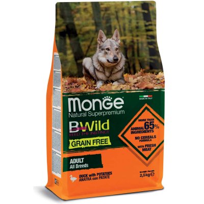MONGE BWILD Dog Adult - Grain Free - Kachna s bramborem 2,5kg 30/20