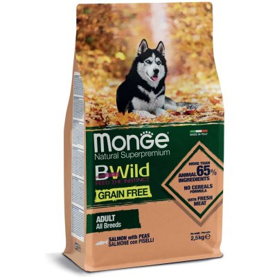 MONGE BWILD Dog Adult - Grain Free - Losos s hráškem 2,5kg 32/16