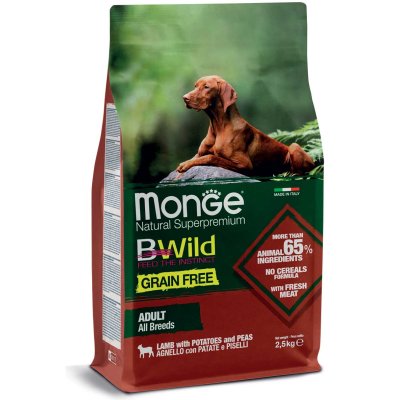 MONGE BWILD Dog Adult - Grain Free - Jehně s bramborem a hráškem 2,5kg 28/16,5