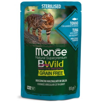 MONGE BWILD CAT Grain Free Sterilised kapsička  tuniak so zeleninou 85g/28bal