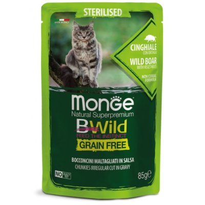 MONGE BWILD CAT Grain Free Sterilised kapsička divoké prasa 85g/28bal