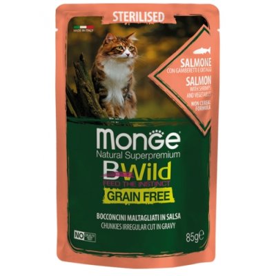 MONGE BWILD CAT Grain Free Sterilised kapsička losos so zeleninou 85g/28bal