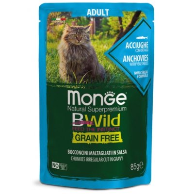 MONGE BWILD CAT Grain Free kapsička Adult ančovičky so zeleninou 85g/28bal