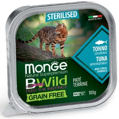 MONGE BWILD CAT Grain Free vanička Sterilised  tuniak so zeleninou 100g/32bal