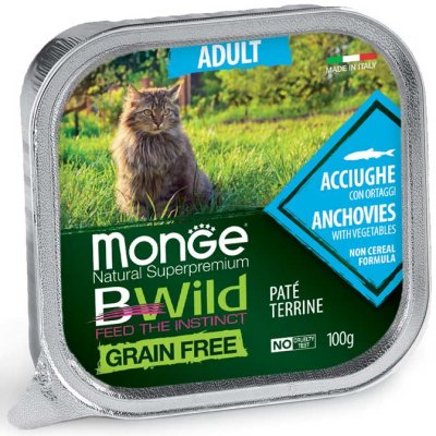 MONGE BWILD CAT Grain Free vanička ADULT Ančovičky 100g/32bal
