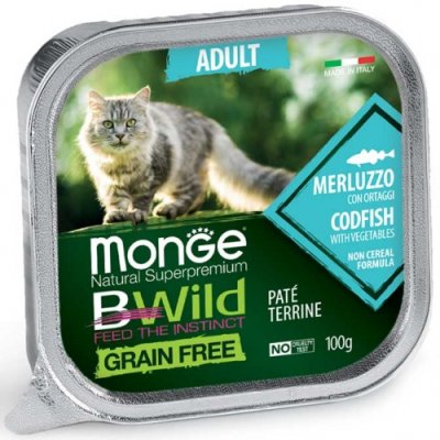 MONGE BWILD CAT Grain Free vanička Adult treska so zeleninou 100g/32bal