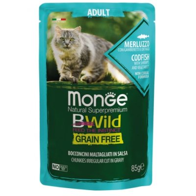 MONGE BWILD CAT Grain Free kapsička Adult treska so zeleninou 85g/28bal