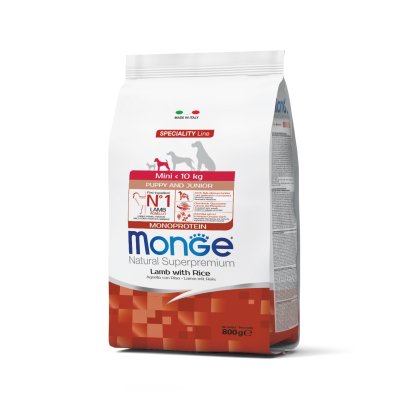 MONGE DOG Mini Puppy & Junior Jahňa, ryža 800g 28/18