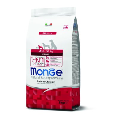 MONGE DOG Mini Senior Kurča, ryža 3kg, 28/14