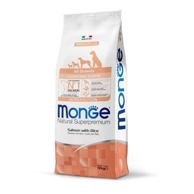 MONGE DOG Puppy & Junior Losos, ryža 12kg 31/18