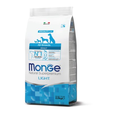 MONGE DOG Light Losos, ryža, kukurica 2,5kg 24/12