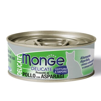 MONGE NATURAL Cat konzerva kuracie kúsky so slaninou 80g/24bal. - monge_gatto_umido_natural_delicate_pezzetti_di_pollo_con_asparagi.jpg