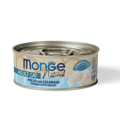 MONGE NATURAL Cat kuracia konzerva s kalamármi 80g/24bal.