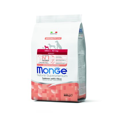 MONGE DOG Mini Adult Losos, ryža 800g, 27/14
