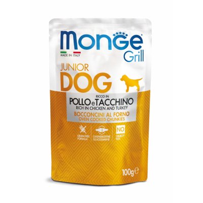 MONGE GRILL Dog PUPPY / JUNIOR Kapsička kura / morka 100g / 24bal