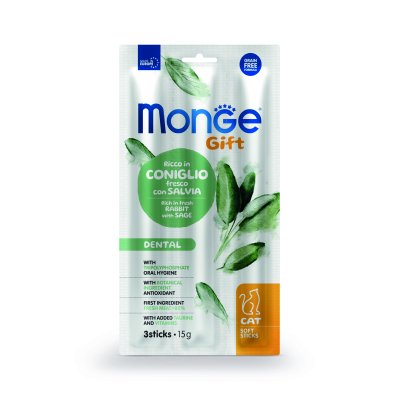 MONGE GIFT Cat Dental mäkké tyčinky králik/šalvia 15g/35