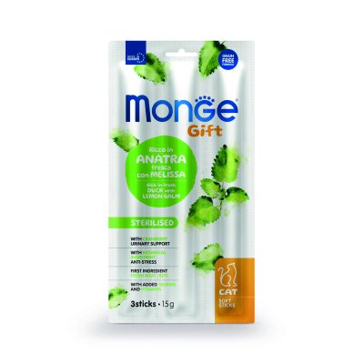 MONGE Gift Cat Sterilized mäkké tyčinky kačica/medovka/brusnice 15g/35