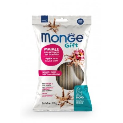 MONGE GIFT Dog  Puppy/Junior Dental  Medium/Maxi tyčinky bravčove/diablov drab 210g/12
