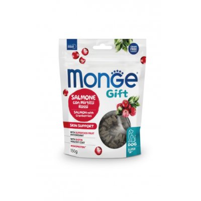 MONGE GIFT Dog  Skin "M" maškrty s lososom a brusnicami 150g/10