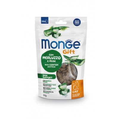 MONGE Gift Cat Skin Plnené vankúšiky s treskou a aloe vera 60g/10