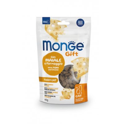 MONGE Gift Cat Plnené vankúšiky s bravčovým mäsom a syrom 60g/10