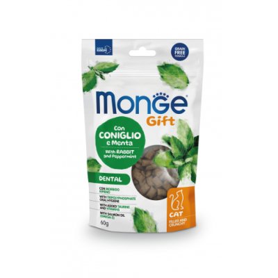 MONGE GIFT Cat Dental  Plnené vankúšiky s králičím mäsom a mätou piepornou 60g/10