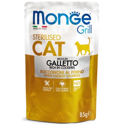 MONGE GRILL Cat Sterilised kapsička kohútik 85g/28bal