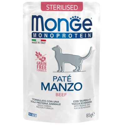 MONGE Monoproteín Sterilised Cat PATÉ kapsička hovädzie 85g/28bal