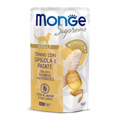 MONGE SUPREME Cat FLAKES kapsička tuniak/morský vlk/zemiaky 80g/24bal