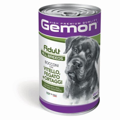 GEMON Dog Adult kousky telecí, játra, zelenina 1250g/12bal