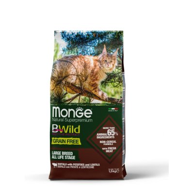 MONGE BWILD Cat Large Bůvol s bramborami a čočkou - pro velká plemena   31/20   10kg