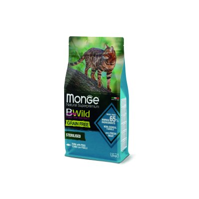 MONGE BWILD Cat Sterilised Tuňák s hráškem    33/11   10kg