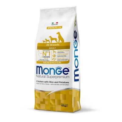 MONGE DOG Kuře, rýže, brambory  12kg 25/15