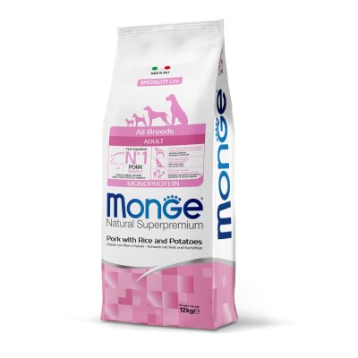 MONGE DOG  Vepřové s rýží a bramborem 12kg   28/15