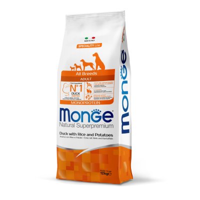 MONGE DOG Kachna, rýže,brambory  12kg 26/16