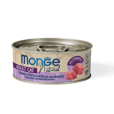 MONGE NATURAL Cat tuniak, kuracie, hovädzie mäso 80g/24 bal.