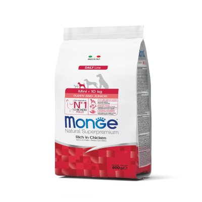 MONGE DOG Mini Puppy & Junior Kurča, ryža 800g, 30/18