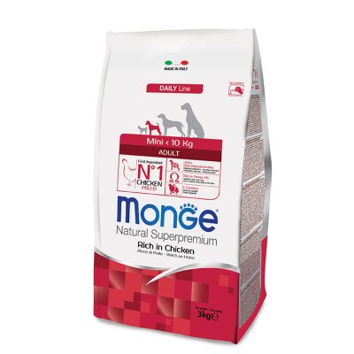 MONGE DOG Mini Adult Kurča, ryža 3kg, 26/14